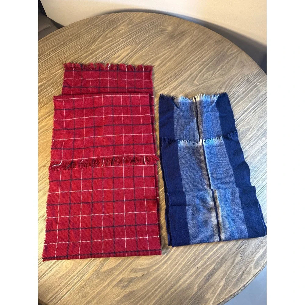 Vintage Winter‎ Scarf Bundle Unisex OS Red Blue Plaid Striped 2 Pack